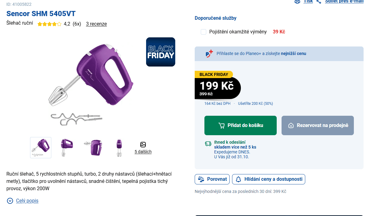 El. mixér Sencor, šlehání, hnětení, 5 rychlostí