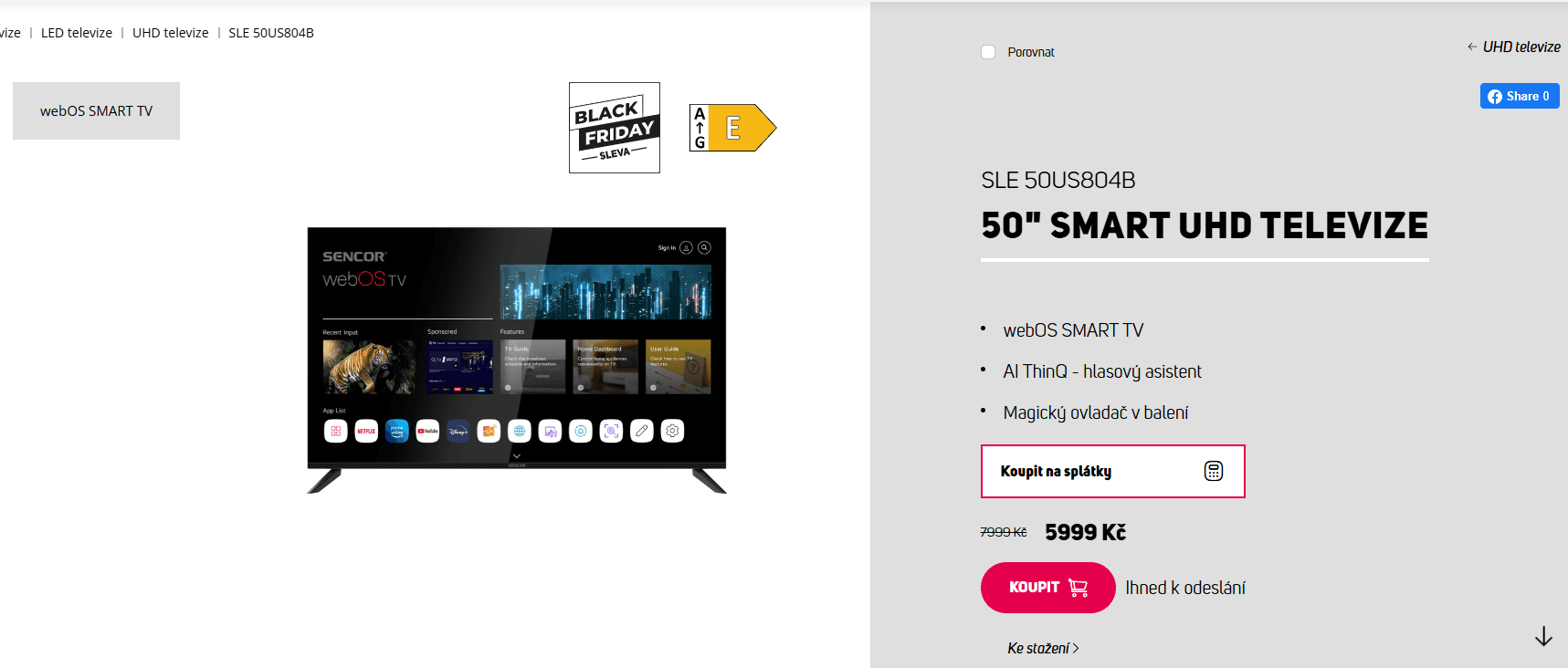 4K Smart TV, 126 cm, Sencor