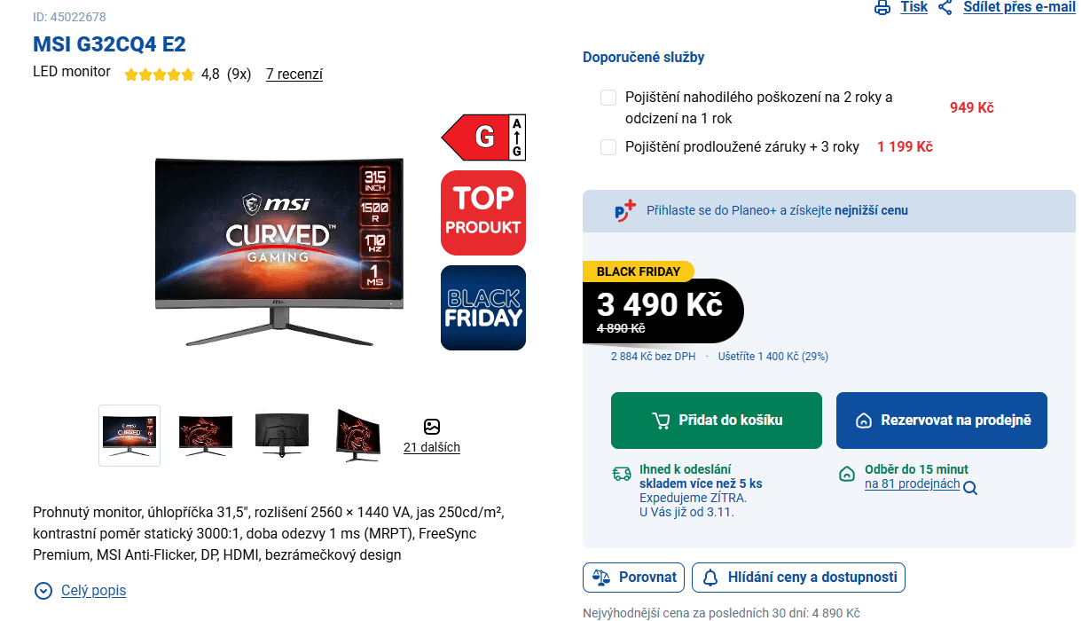 Herní prohnutý PC monitor MSI 32"