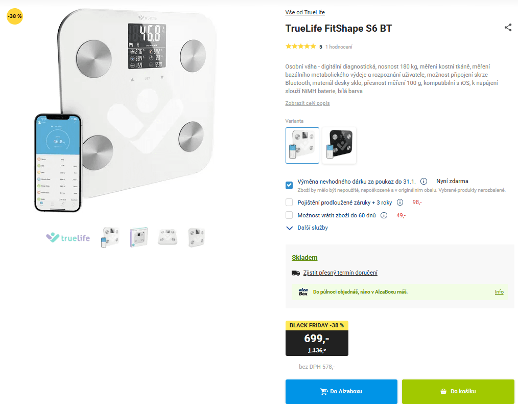 Chytrá váha Truelife, 19 indexů, 8 uživatelů