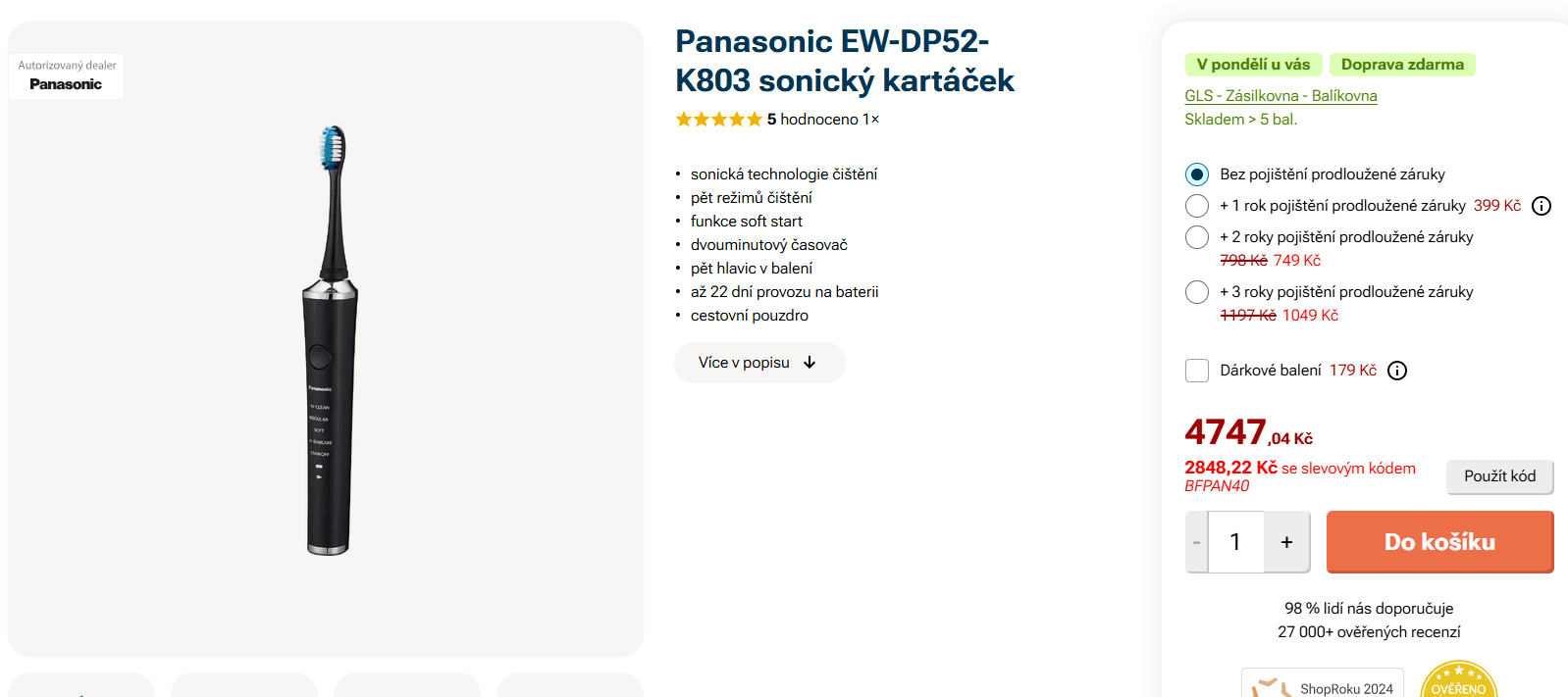 El. kartáček Panasonic, sonický, 2vibrace