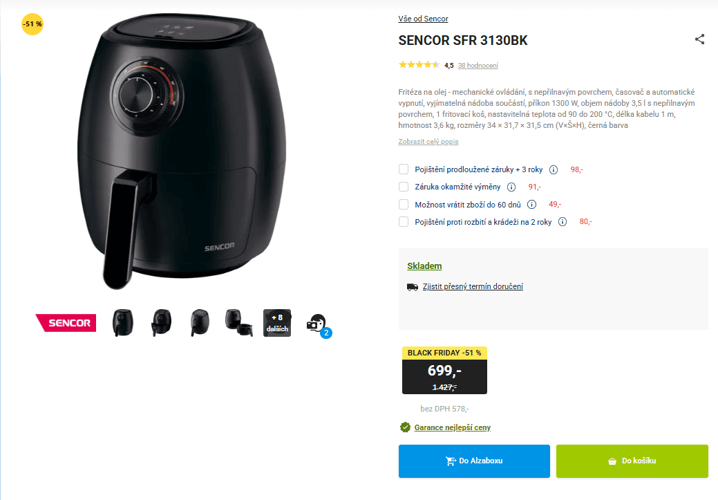 Horkovzdušná fritéza Sencor 3 l.