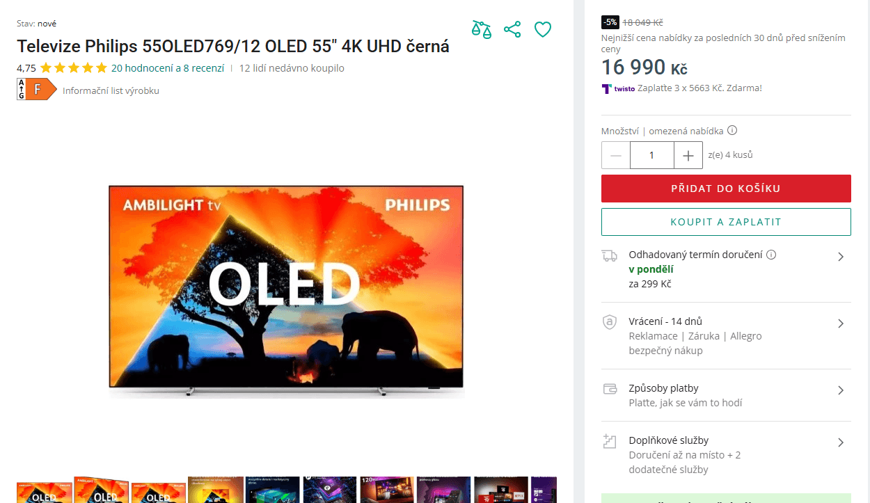 4K 120Hz OLED TV 139cm, Ambilight Philips