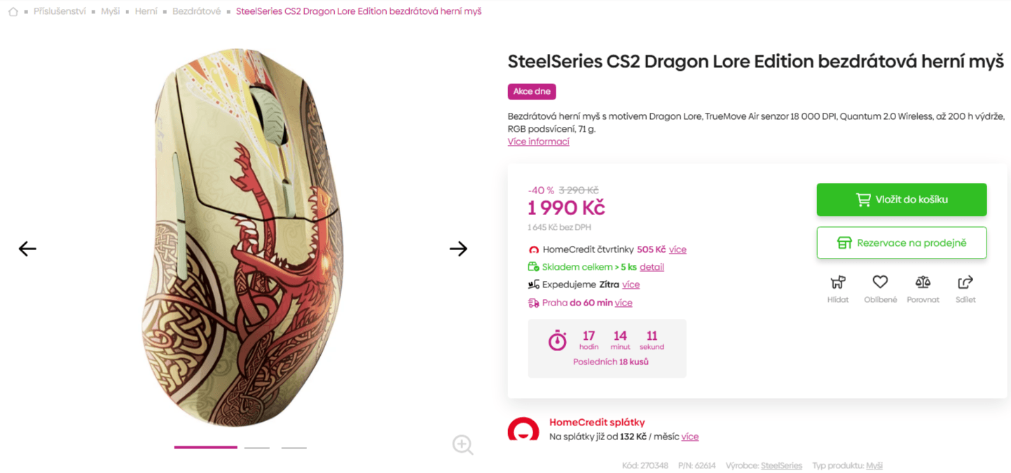 BT herní myš SteelSeries CS2 Dragon Lore