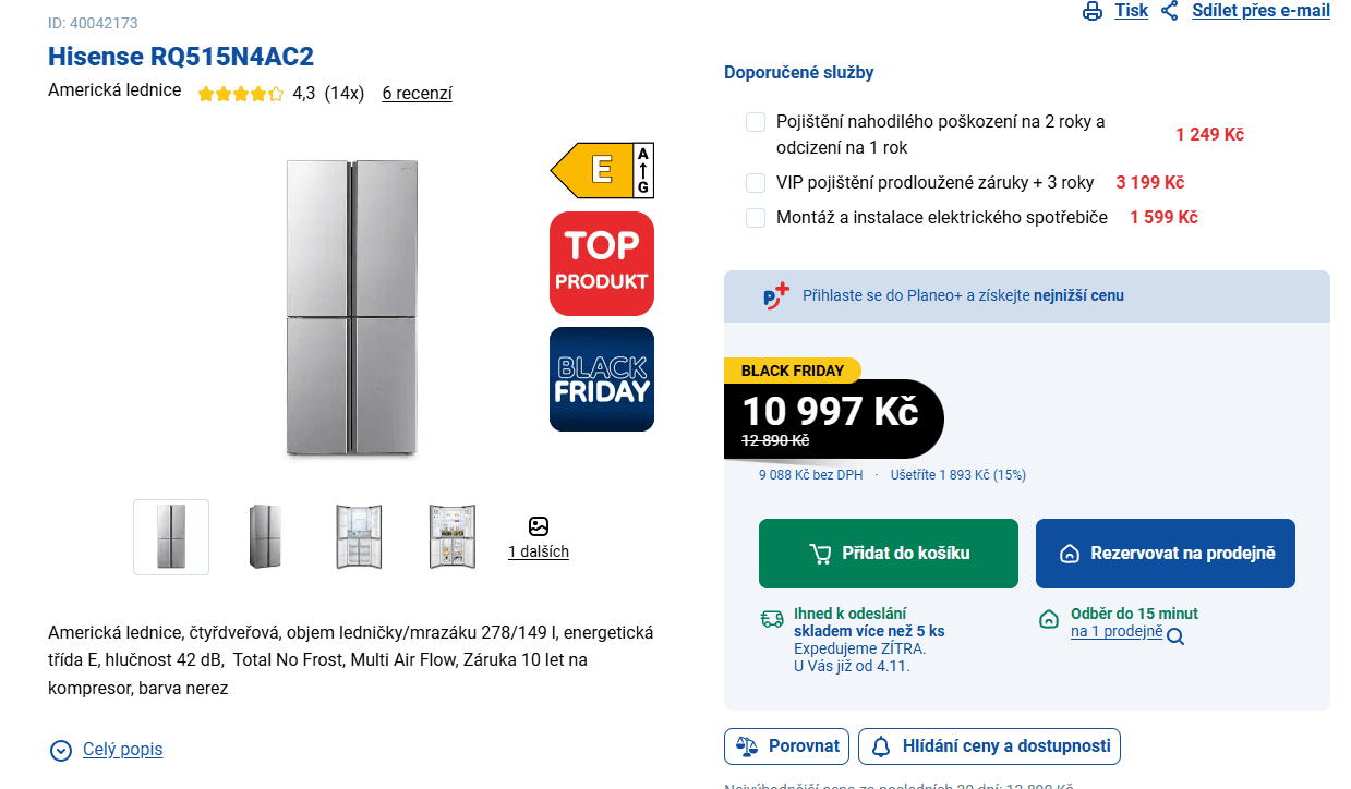 Americká lednice Hisense, A++, no frost