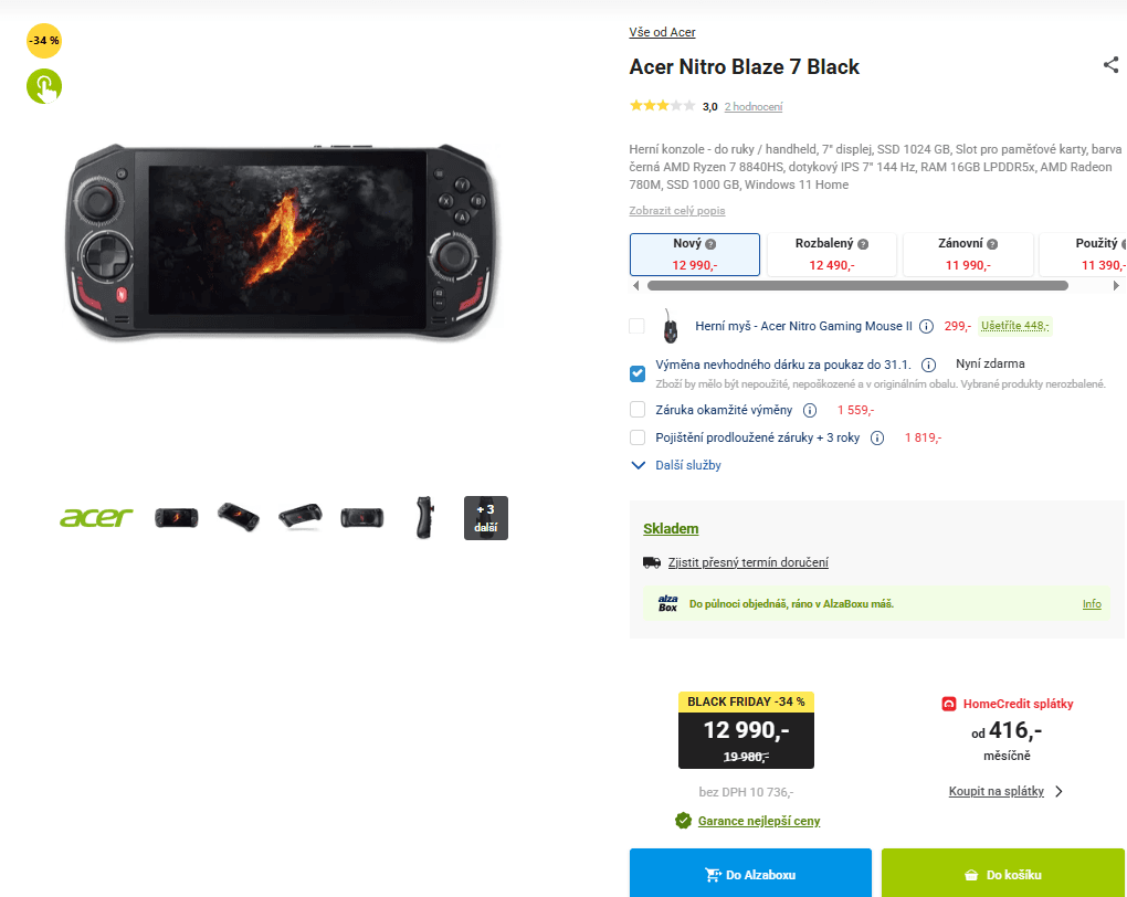 Herní konzole Acer 5,1 GHz, 7", 16/1000GB 