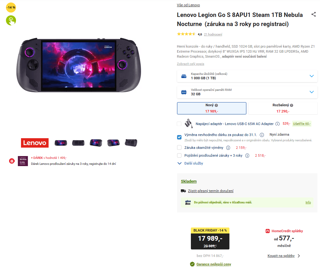 Herní konzole Lenovo 5,1 GHz, 8", 32/1000GB