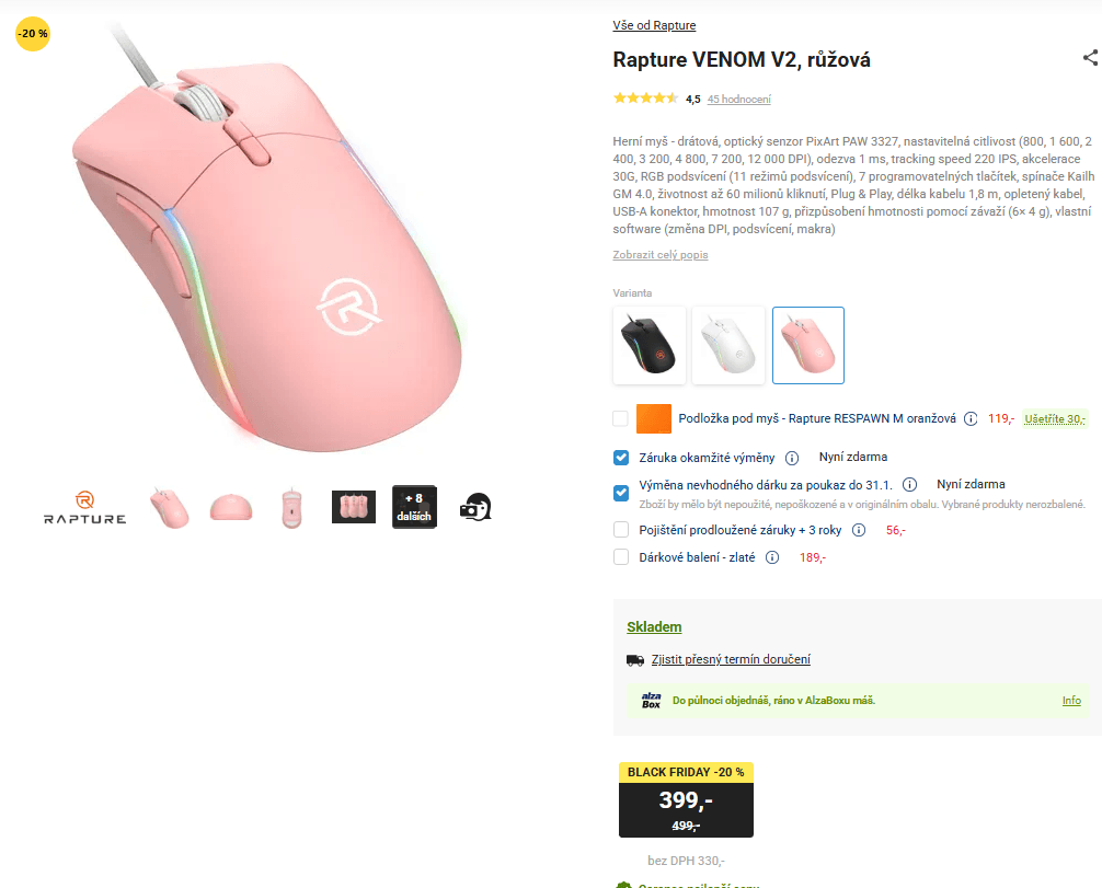 Herní myš Rapture Venom, RGB