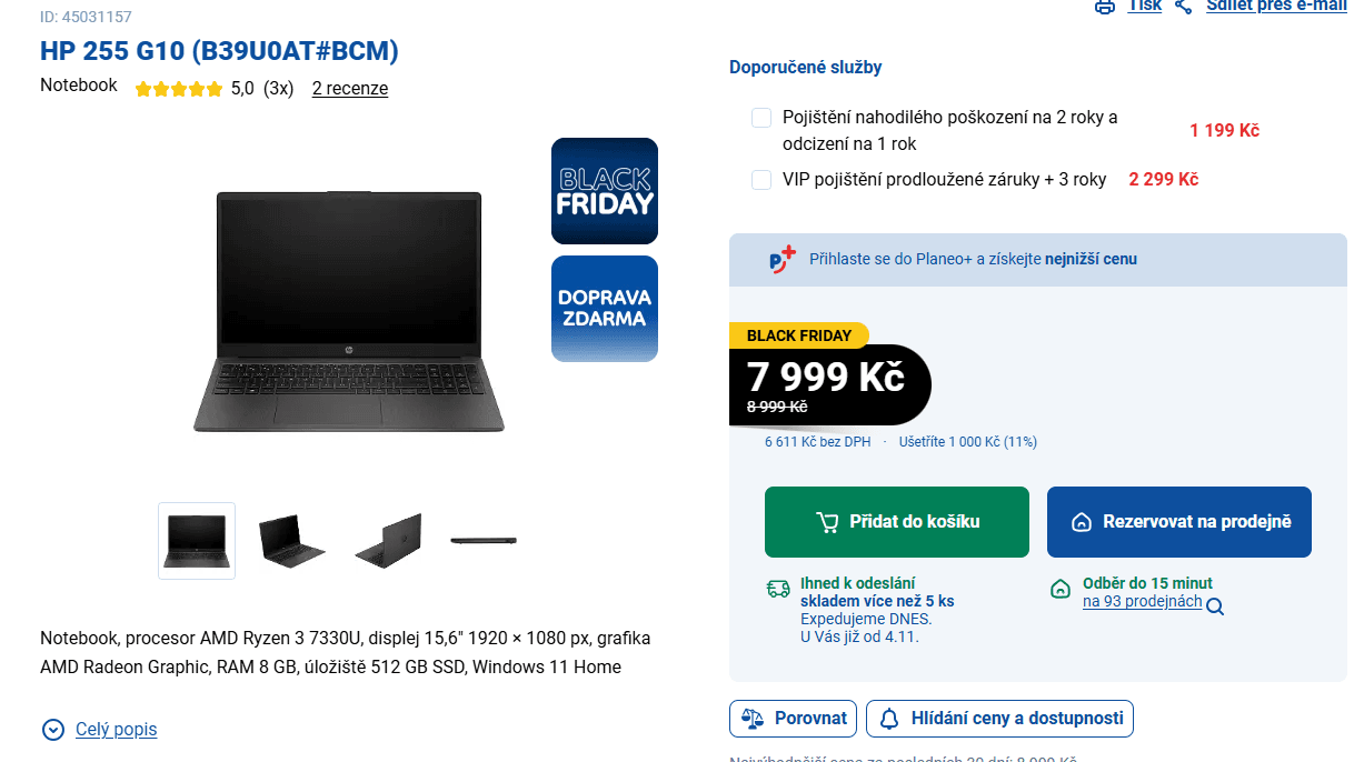 HP 4,3 GHz, 8/512GB, 15,6"