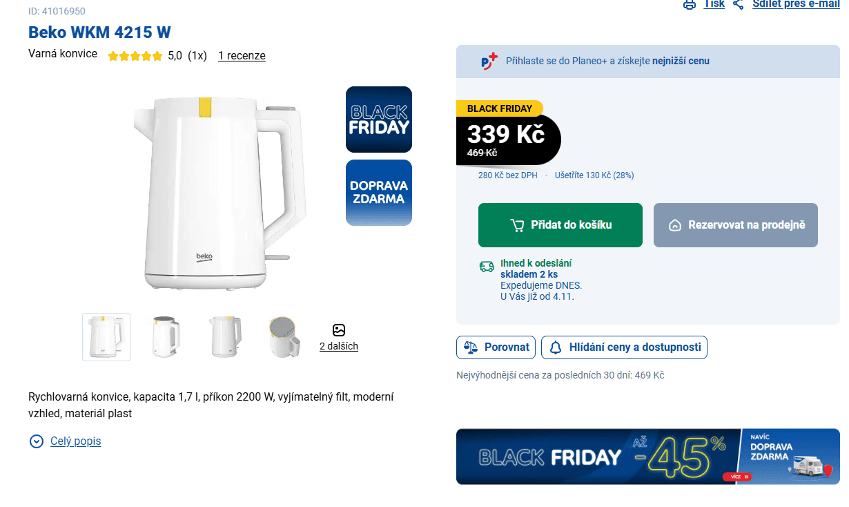 Rychlovarná konvice Beko 1,7 l.