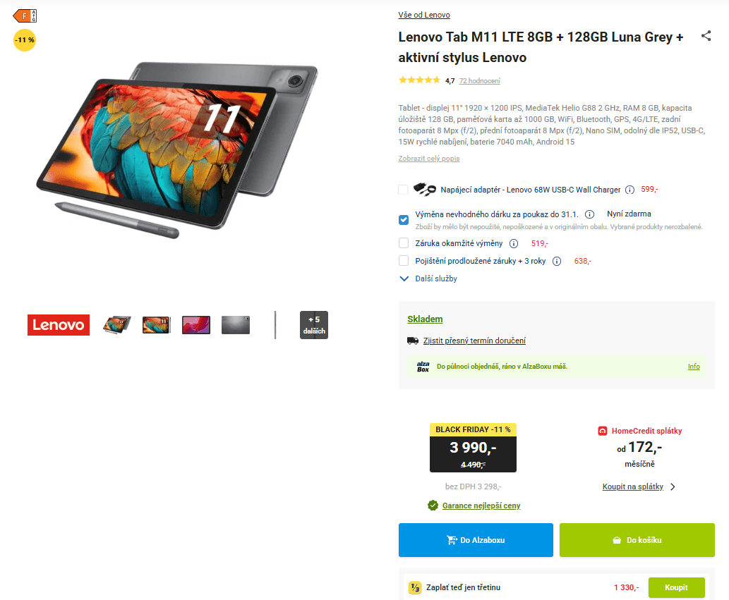 Tablet Lenovo 8x 2GHz, 8/128GB, 11"