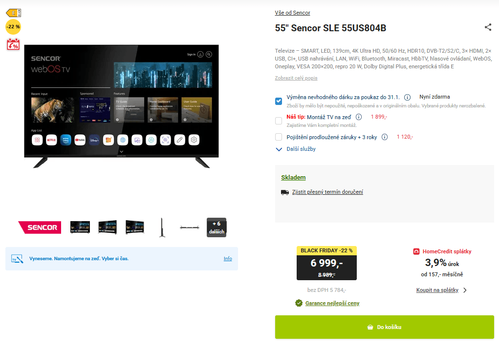 4K Smart TV, 139 cm, Sencor