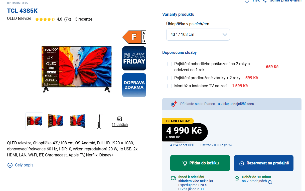 Full HD QLED Smart TV, 109 cm, TCL