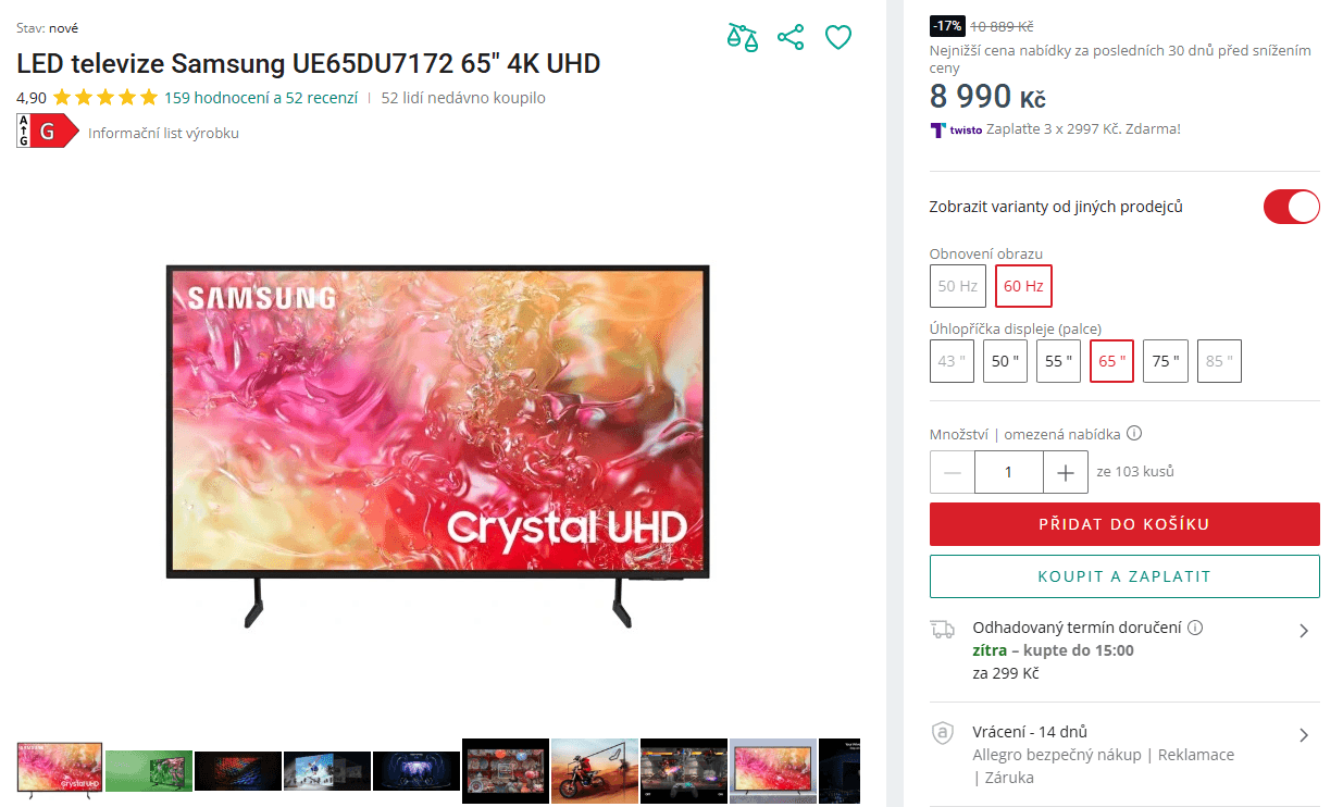 4K Smart TV 164 cm, Samsung
