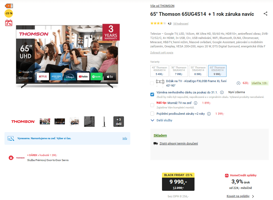 4K Google TV, 165cm, Thomson