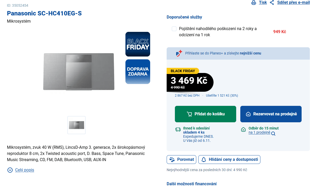 Hifi Panasonic 40W, BT, CD, USB, FM