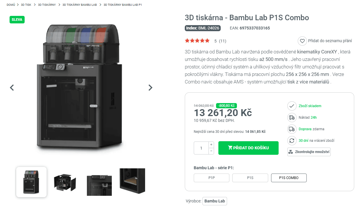 3D tiskárna - Bambu Lab P1S Combo