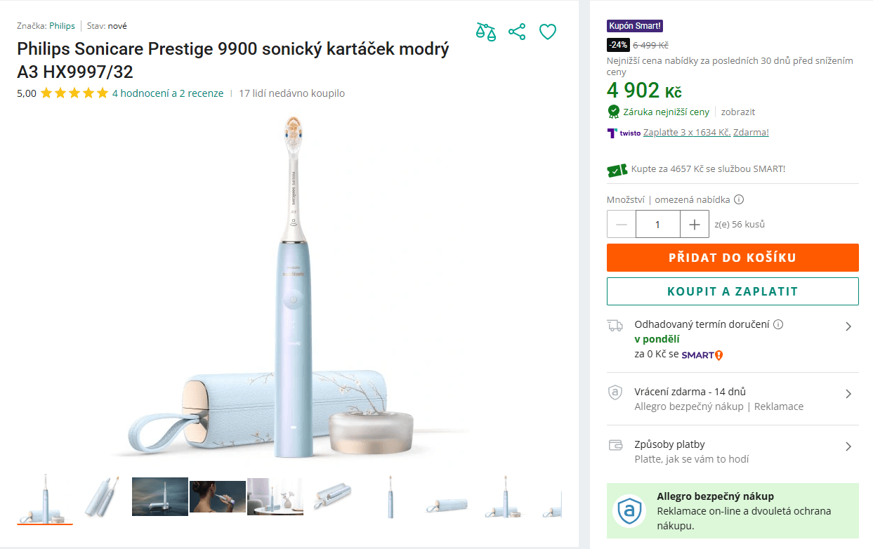 El. zubní kartáček Philips9, sonic, SenseIQ