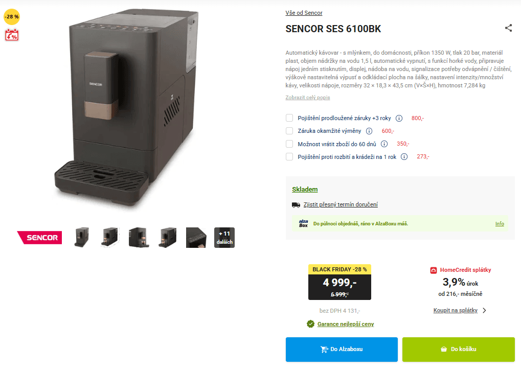 Automatický kávovar Sencor, mlýnek, 20bar