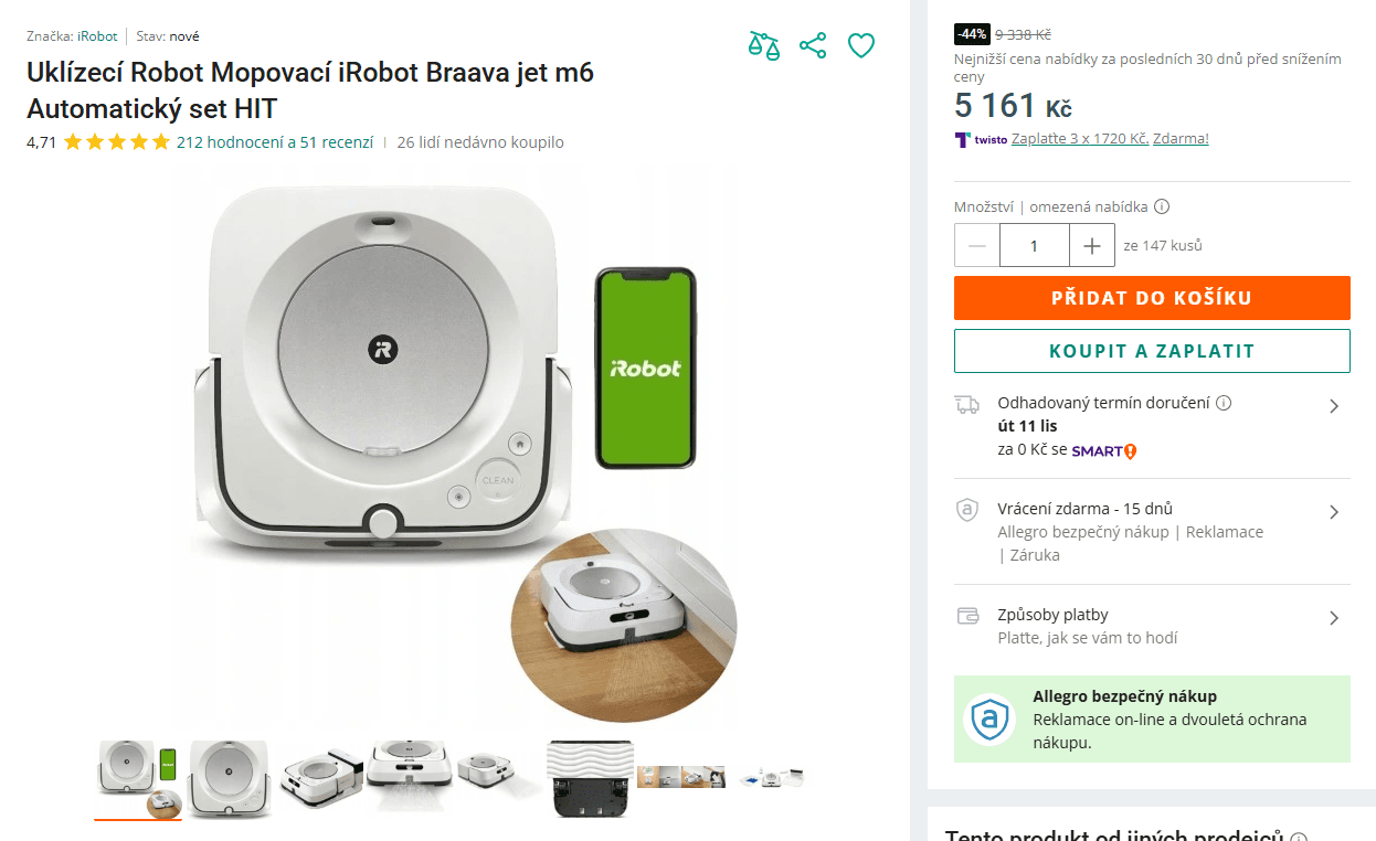 Robotický mop iRobot Braava jet m6 