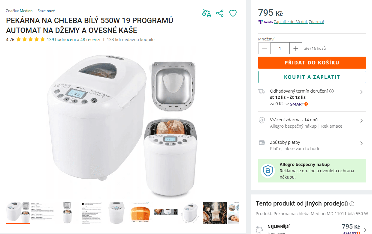 Domácí pekárna Medion, 19 prg, 1 kg