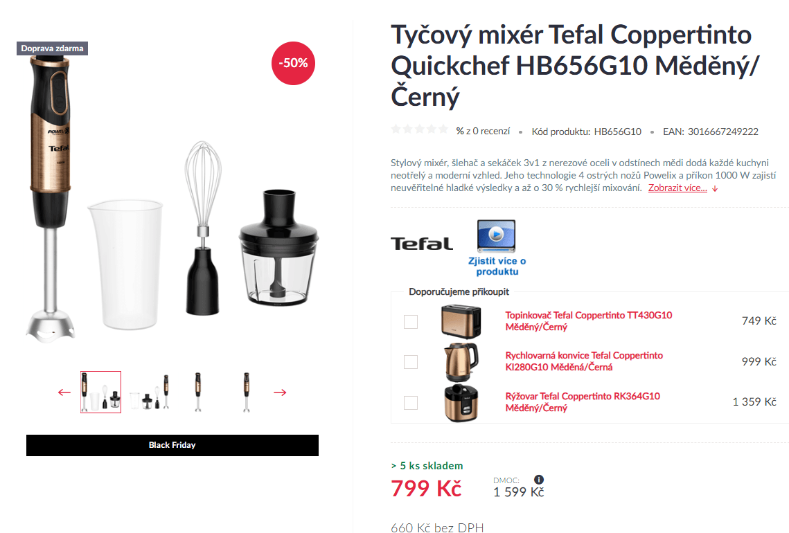 Tyčový mixér Tefal 3v1, mixér, šlehač a sekáček