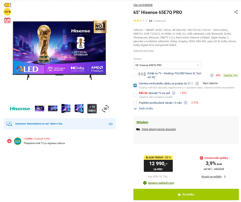 4K QLED Smart TV 164 cm, 100 Hz, Hisense