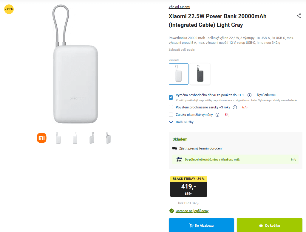 Powerbanka 20000 mAh Xiaomi 22.5W