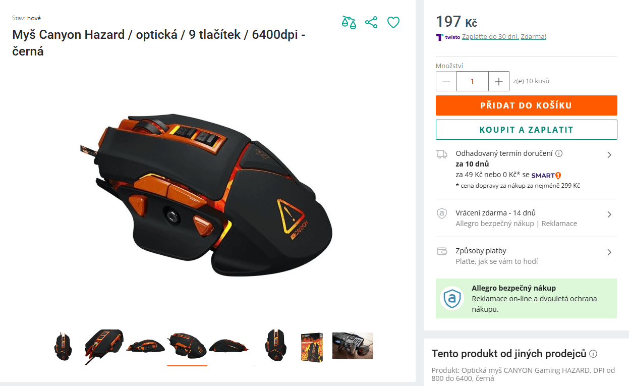 Herní myš Canyon, závaží, 9 tlačítek