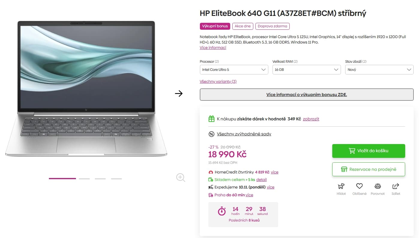 HP Elitebook Ultra 5, 16/512GB, 14", onsite
