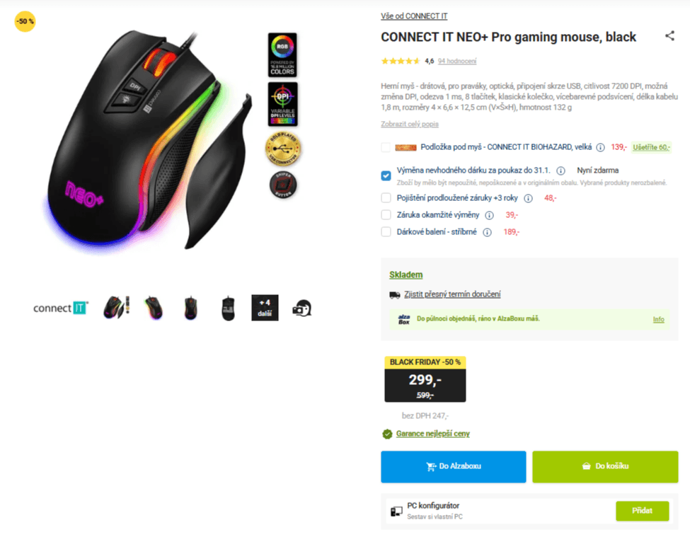 Herní myš Connect IT Neo+, RGB 