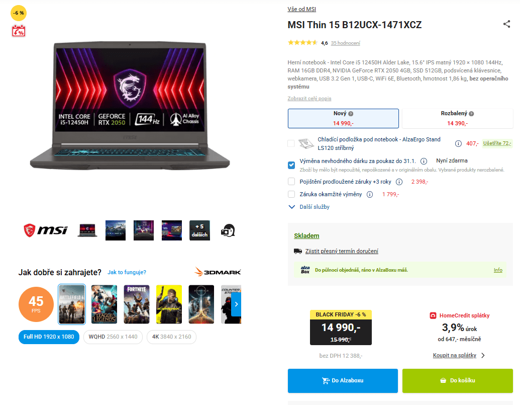 MSI i5 4,5GHz, 16GB RAM, 4GB Nvidia, 15,6"