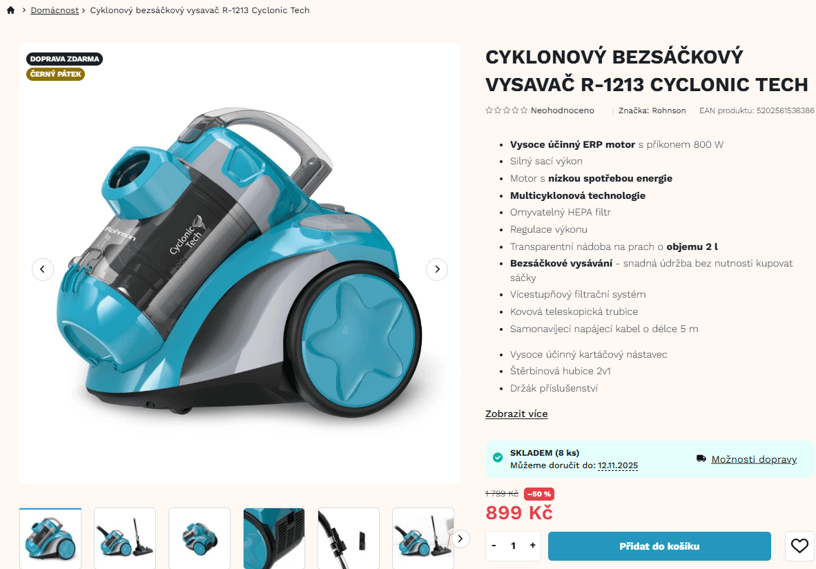 Bezsáčkový cyklonový vysavač Rohnson