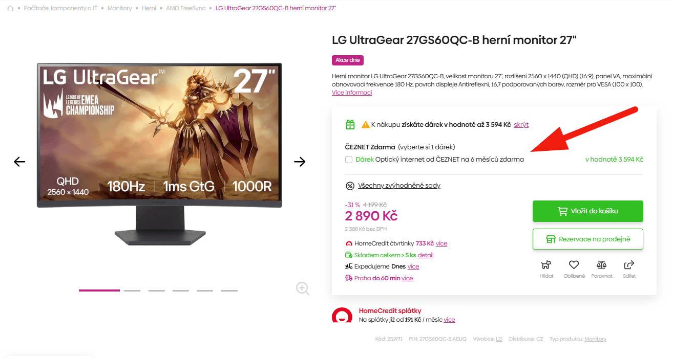 Herní prohnutý PC monitor LG 27"