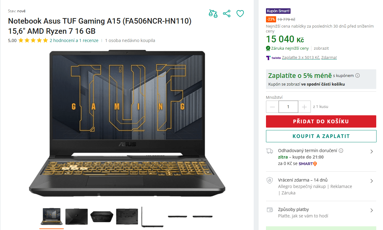 Asus 4,5 GHz, 16/1000 GB, Nvidia 4 GB, 15,6"