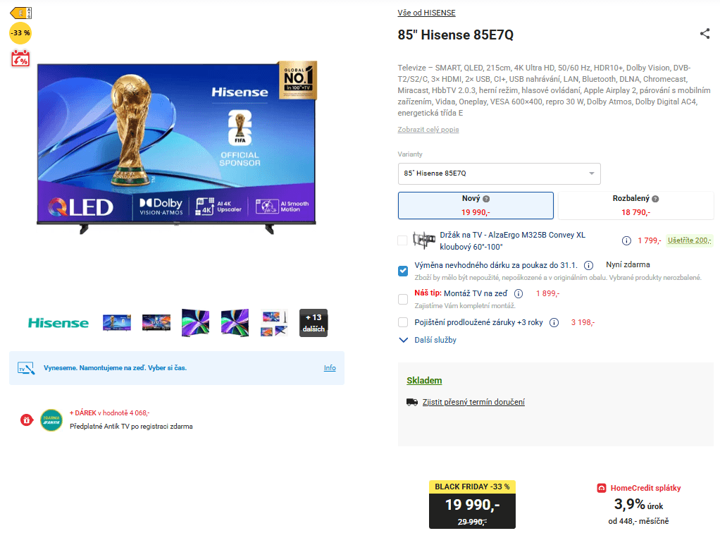 4K QLED Atmos, 215 cm, Hisense