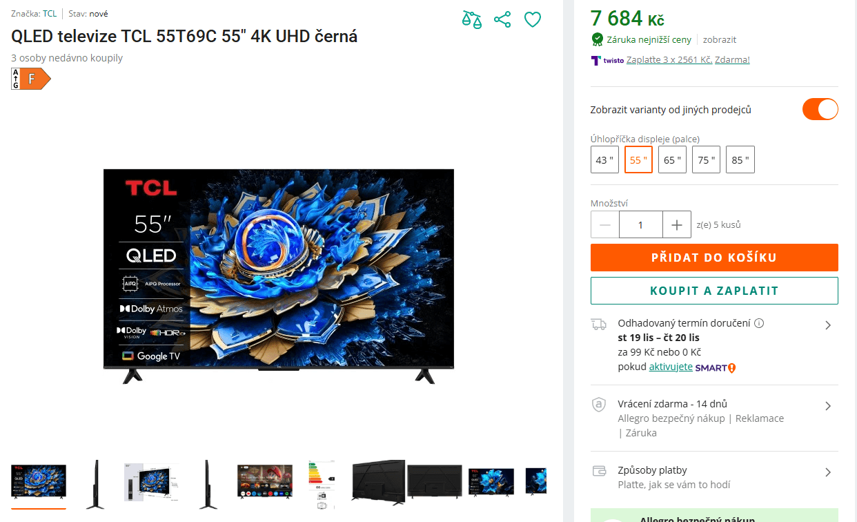 4K QLED Google TV, 139 cm, Atmos, TCL