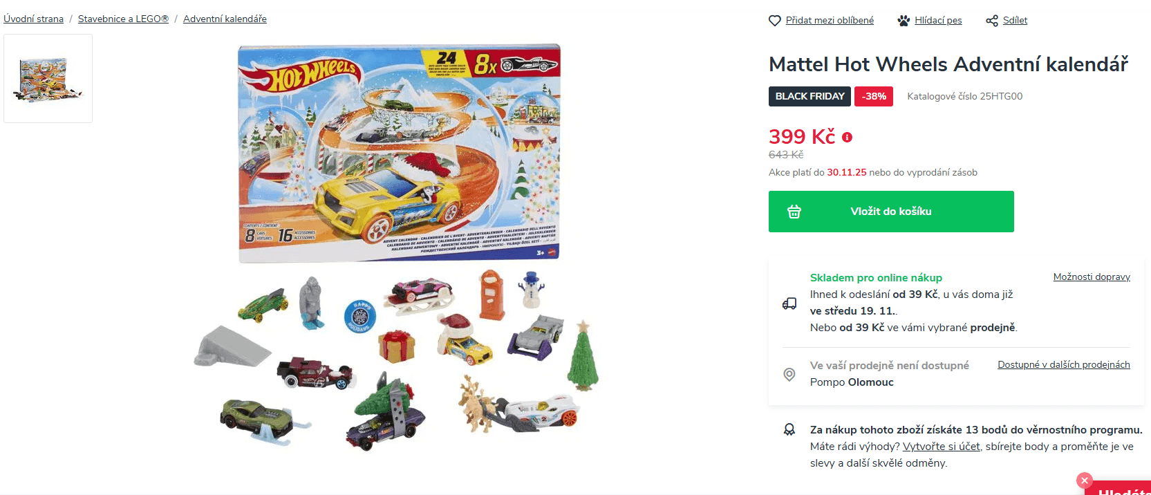 Mattel Hot Wheels Adventní kalendář