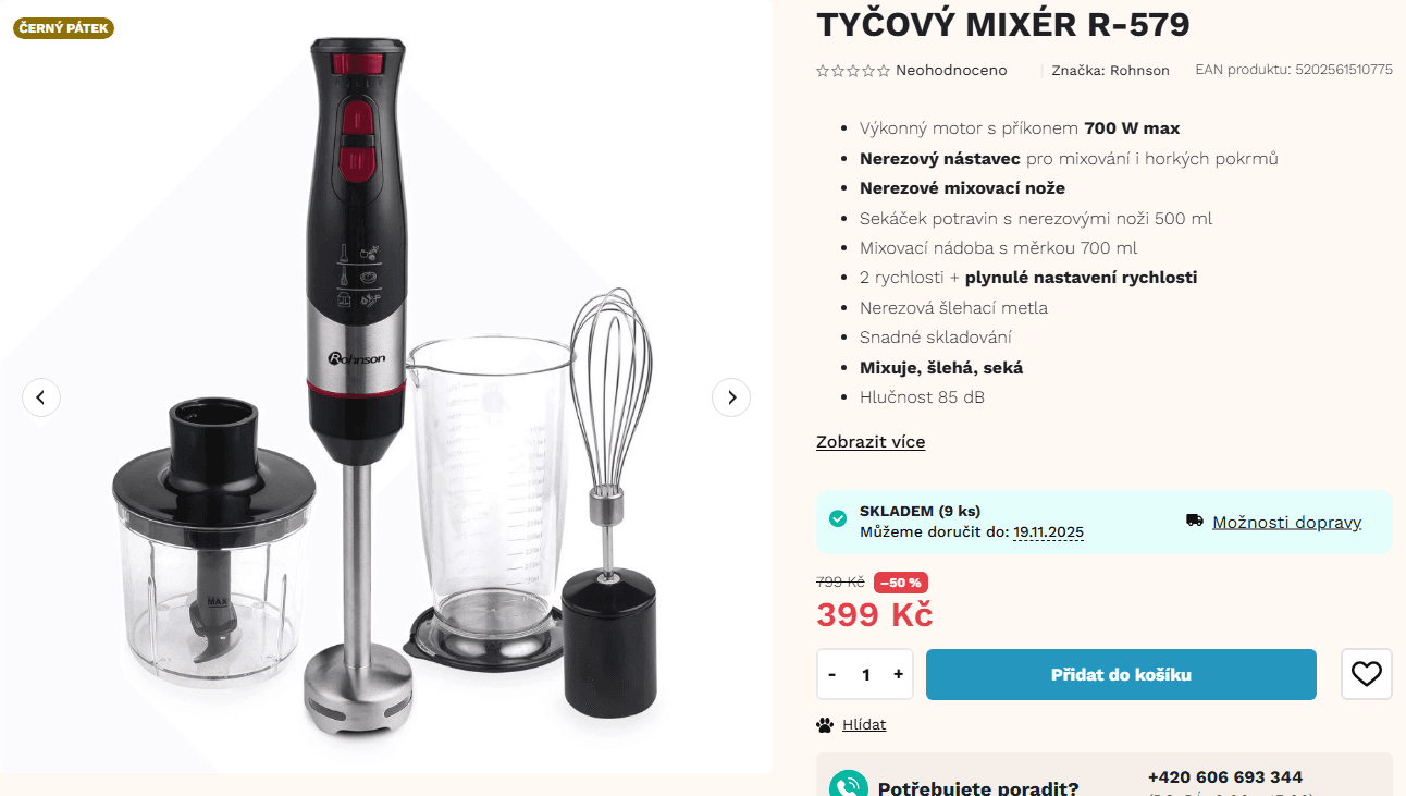 Tyčový mixér Rohnson - sekání, šlehání a mixování