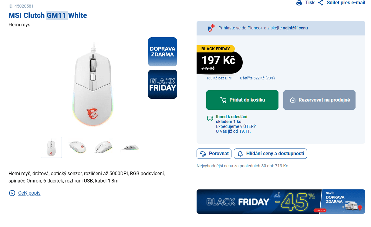 Herní myš MSI Clutch GM11