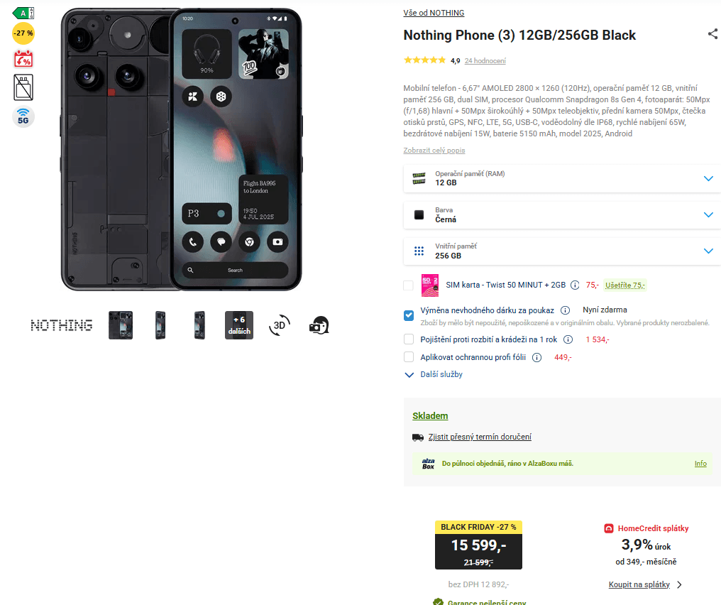 Nothing Phone 3 8x 3,2GHz, 12/256GB, 6,67"