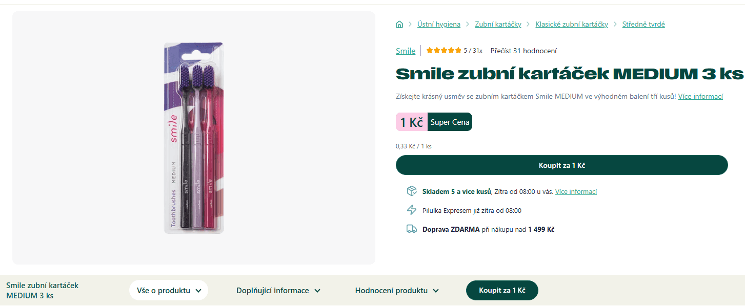 3 zubní kartáčky Smile medium