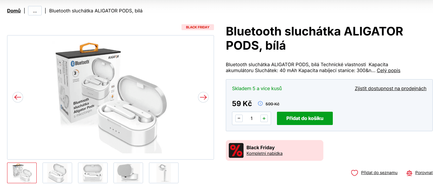 BT sluchátka Aligator pods, 20 hodin