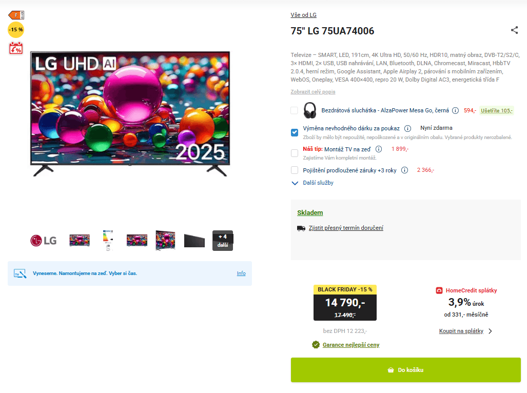 4K Google TV, 191 cm, LG