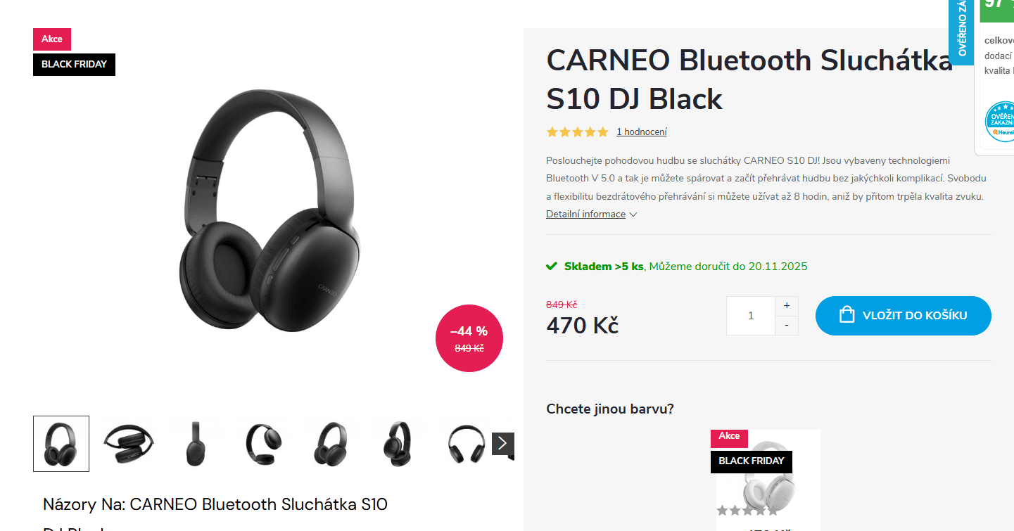 BT sluchátka Carneo S10, FM, MP3, ANC