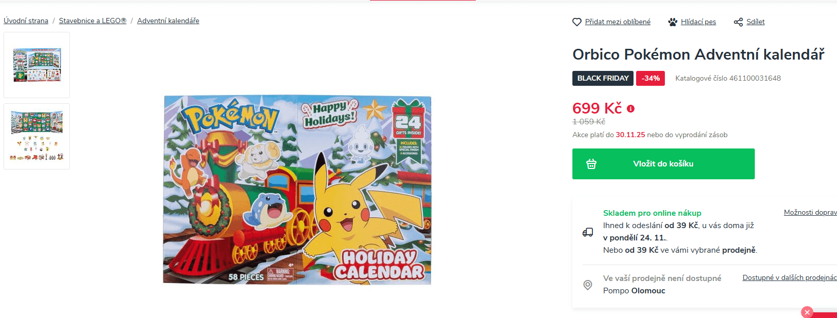 Adventní kalendář Orbico Pokémon 2024 (16 figurek Pokémon - 6 cm)