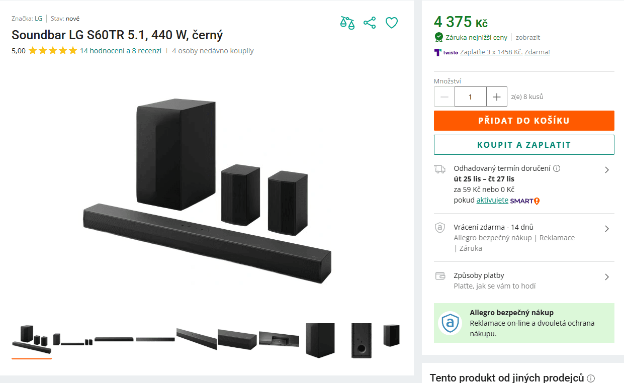 Soundbar LG 5.1, 440 W, subwoofer