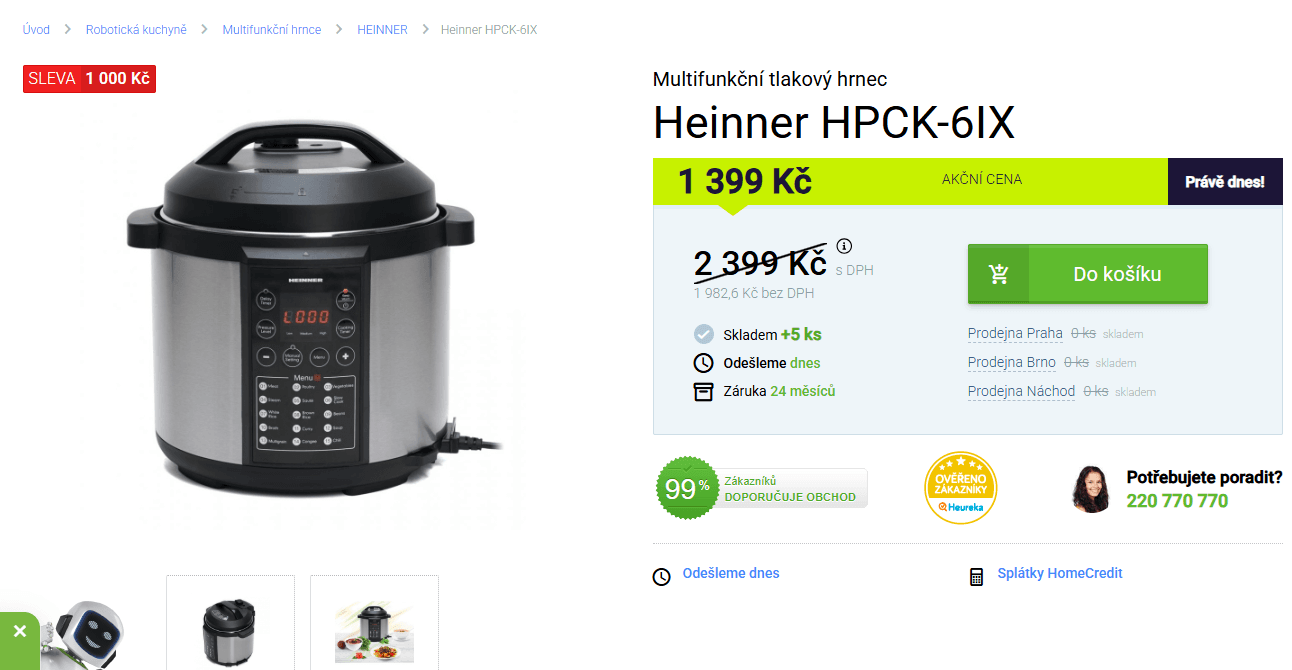 Tlakový multifunkční hrnec Heinner 3,8 l., 15 prg