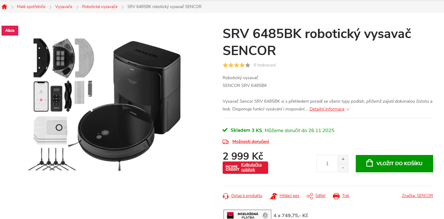 Robot vysavač / mop Sencor, stanice, Hepa