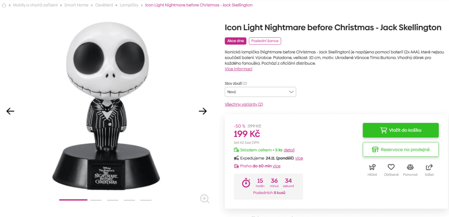 Lampička 10 cm Tim Burton